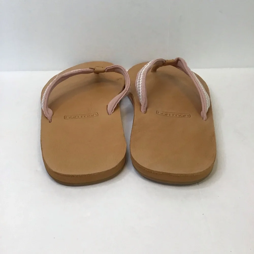 HARI MARI Women's Tan & Light Pink Leather Fields Puebla Flip Flops 8 - Picture 5 of 7